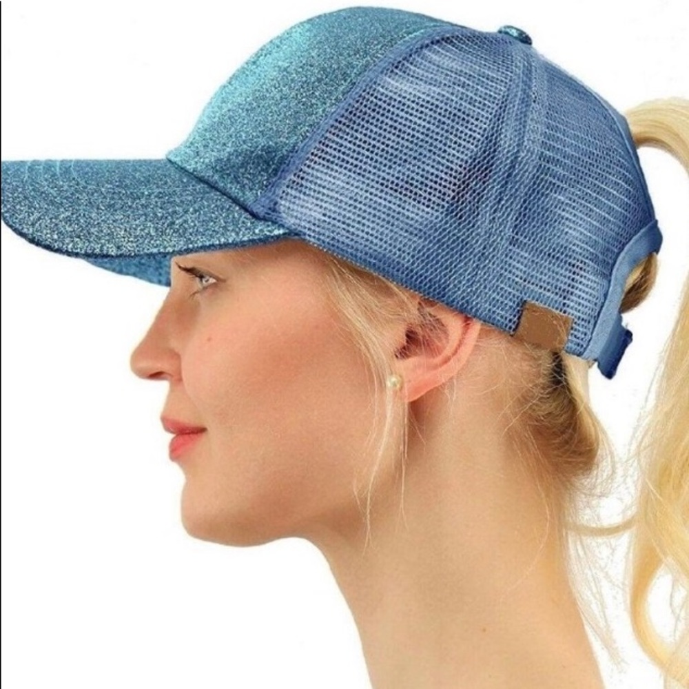 High Ponytail Hat Glitter Pull Through Adjustable